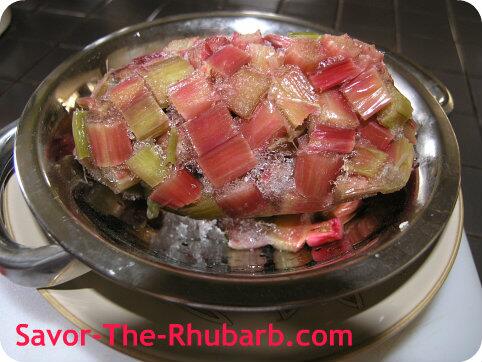 chopped rhubarb thawing