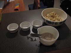 baking bowls and ingredients