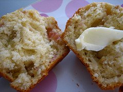 rhubarb muffin with butter